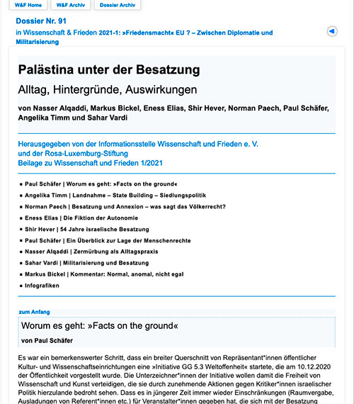 Website Wissenschaftszeitschrift «Wissenschaft und Frieden»